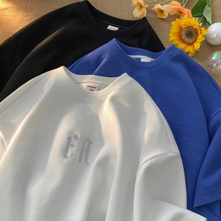 Embroidered T-Shirts for Men Personalized Waffle Fabric