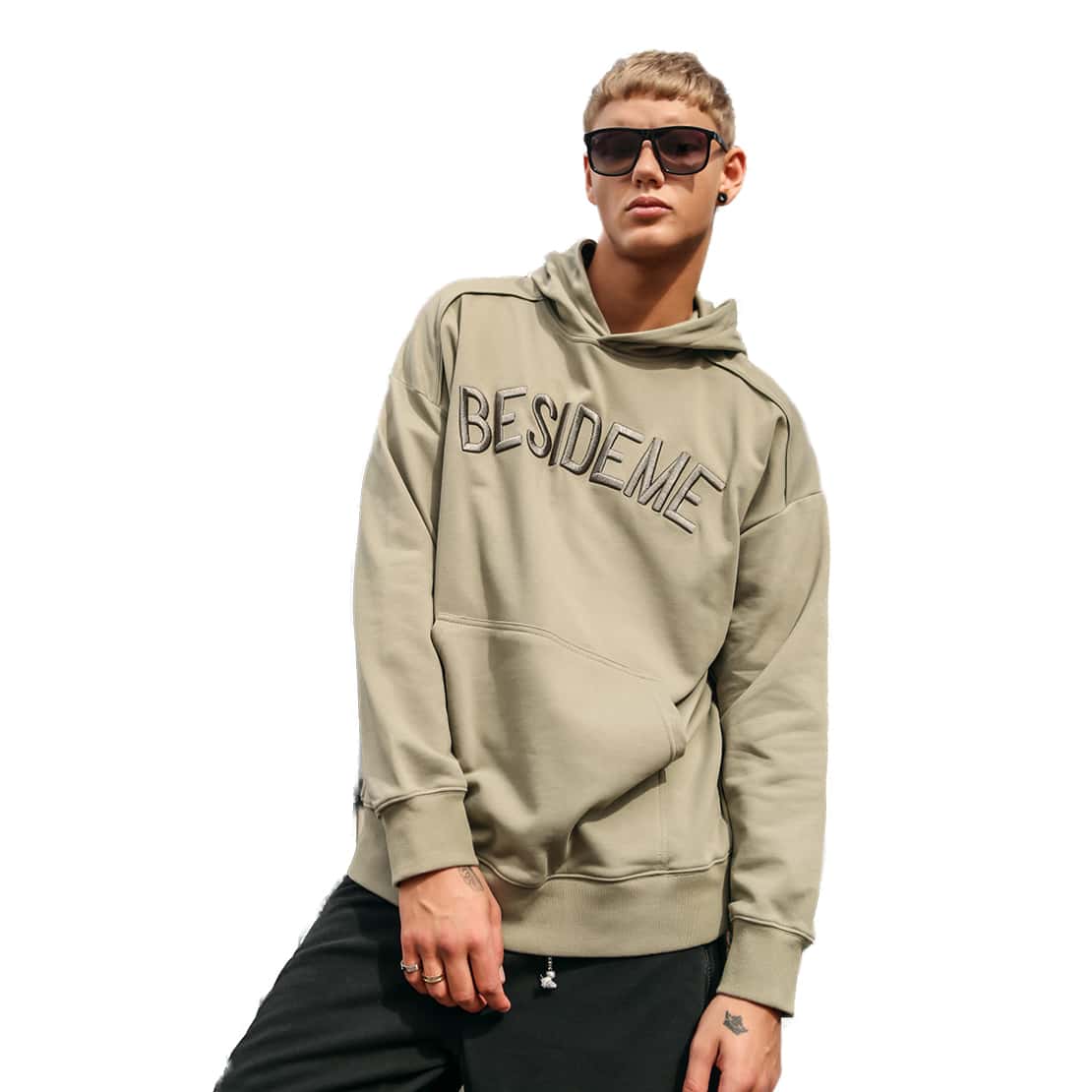 custom men's hoodie with embroidery and embossed details. Best Custom