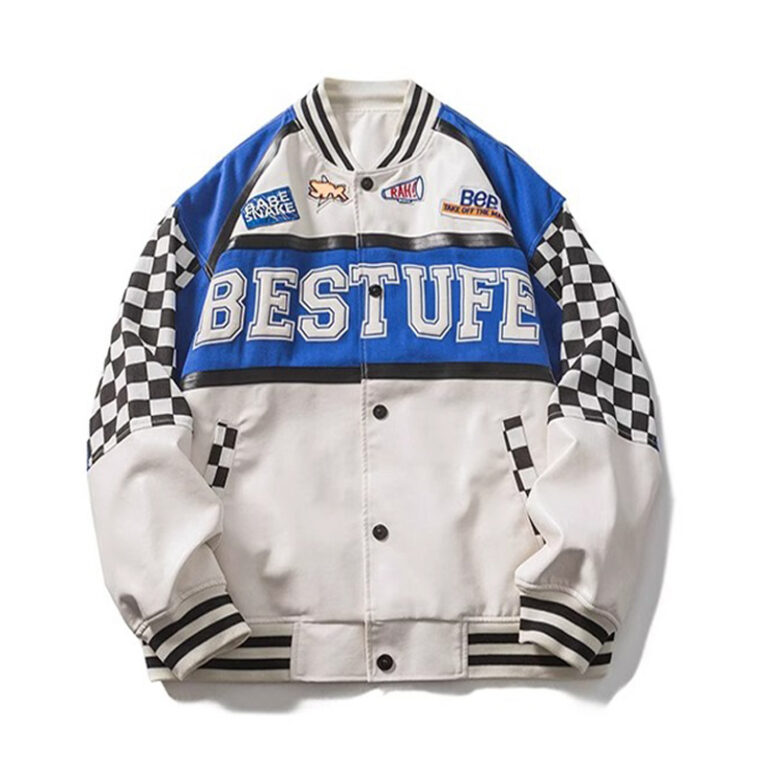 Puff Printing Leather Varsity Jacket