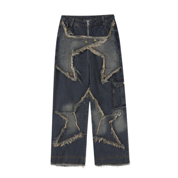Splicing Applique star denim pants