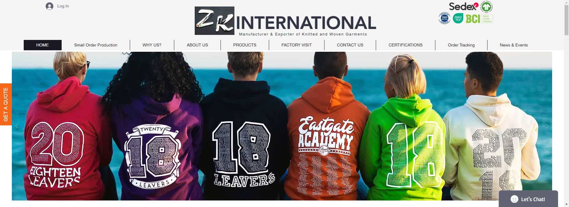 ZK International's homepage-bulk clothing manufacturers