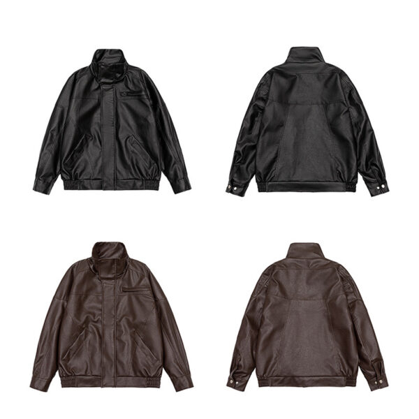 Casual lapel leather zip-up jacket