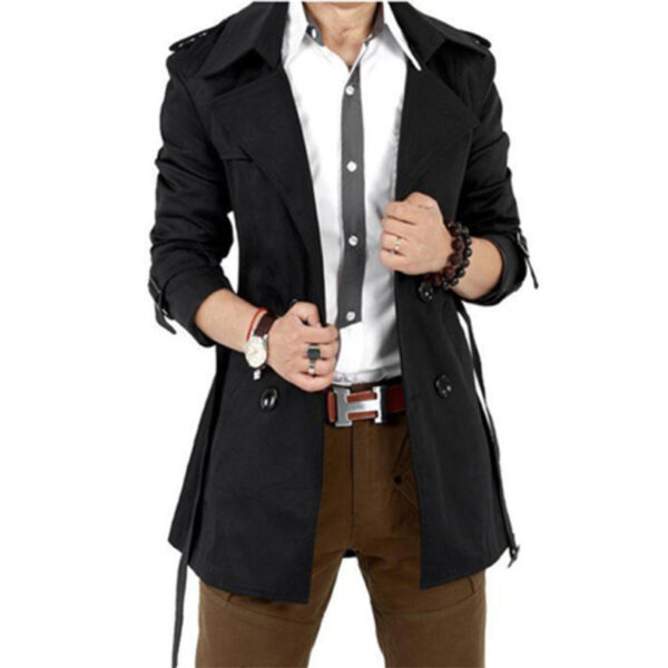 Business Lapel Belt Fit Cotton Men’s Trench Coat