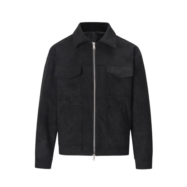 Fleece lapel zip-up large pockets jacket