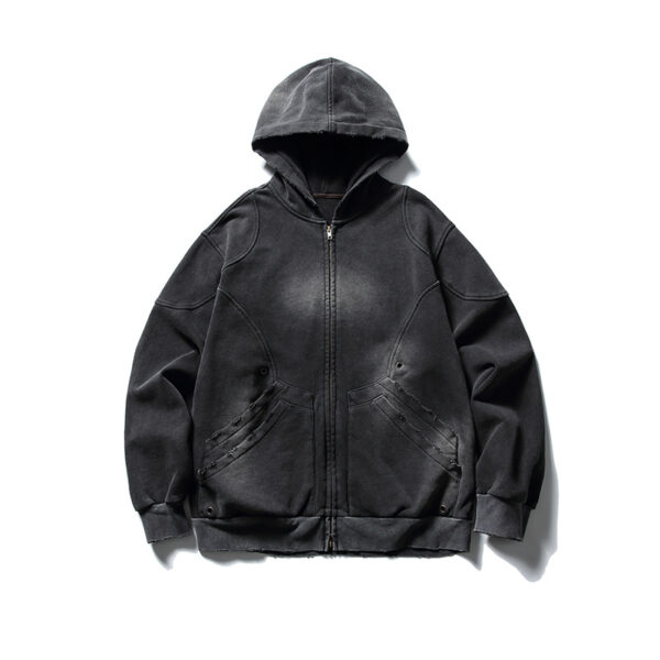 Trendy casual hooded cargo patchwork jacket