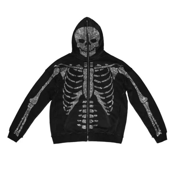 Custom Rhinestone Print Cotton Acid Wash Men Hoodies